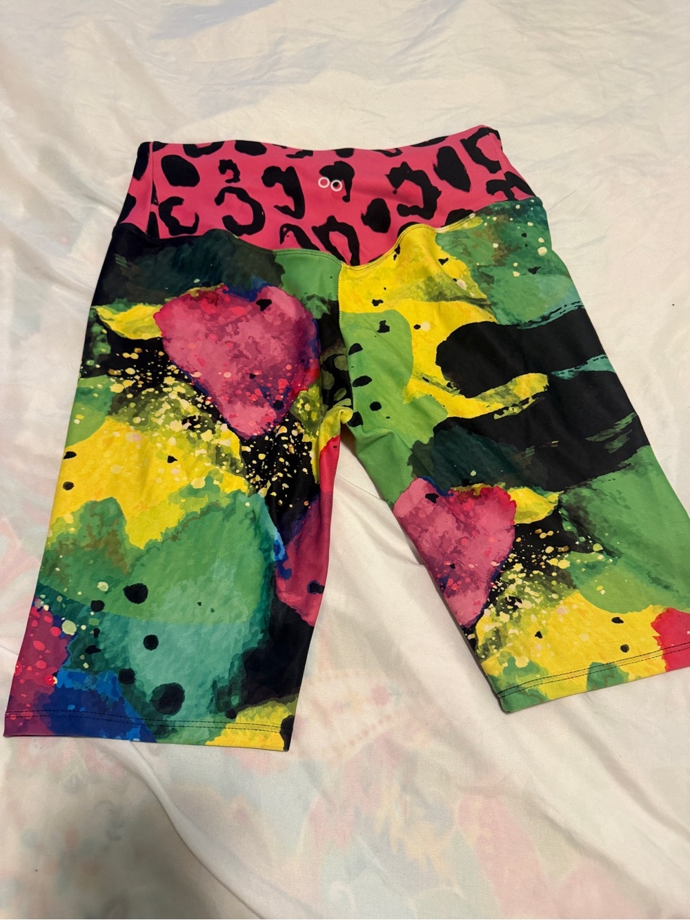 Looney Legs ~ Vibrant Abstract Print Bike Shorts - Pink & Green - Picture 2 of 3